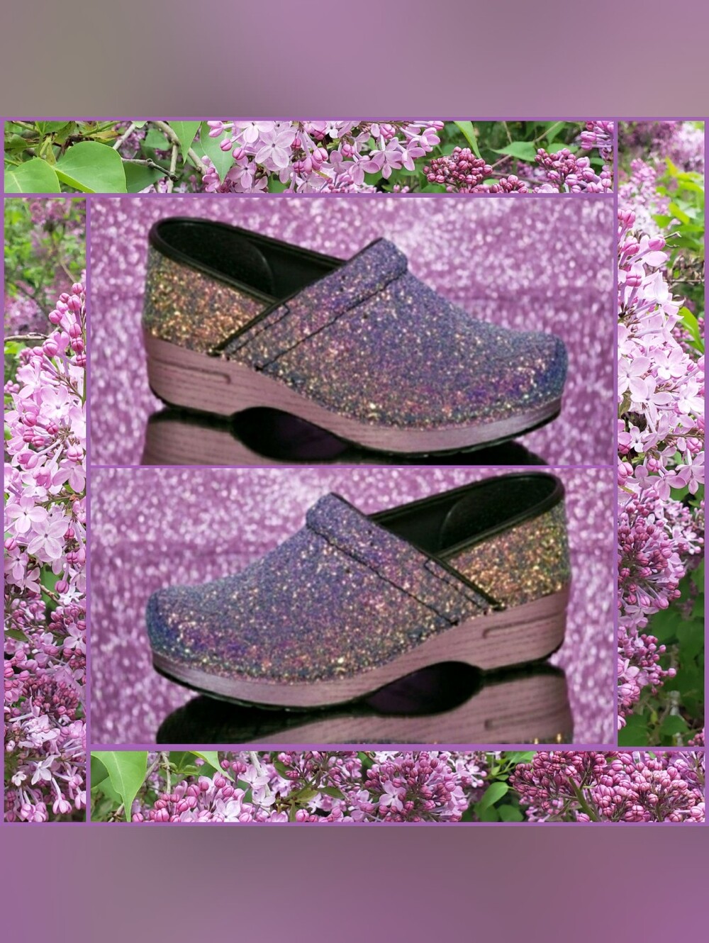 Lilac Dansko Glitter Pro Clog Purple Sparkling Fairycore Festival Boho Bling 💜 - Picture 16 of 16